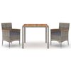 vidaXL 3-delige Tuinset met kussens poly rattan grijs