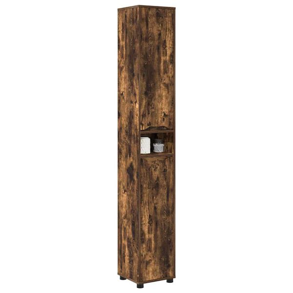 vidaXL Badkamer Kast Gerookt eiken 30,5 x 30 x 195 cm Bewerkt hout