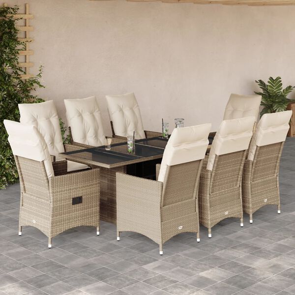 vidaXL 9-delige Tuinset met kussens poly rattan beige