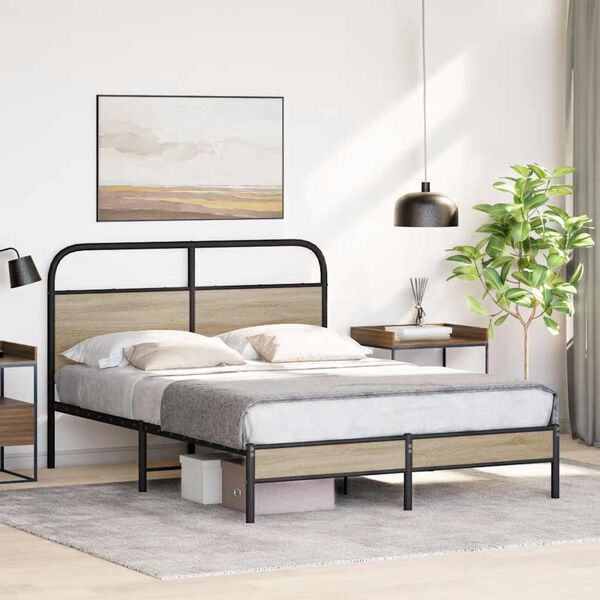 vidaXL Bedframe zonder matras bewerkt hout gerookt eiken 135x190 cm