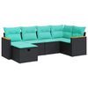 vidaXL 6-delige Loungeset met kussens poly rattan zwart
