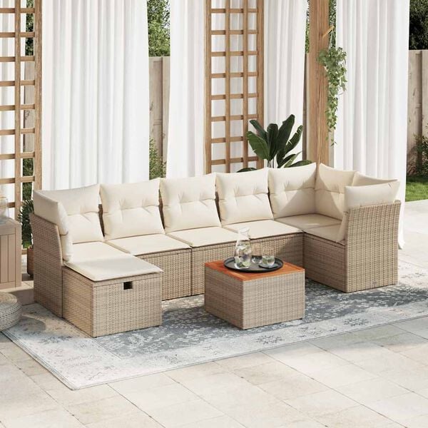 vidaXL 8-delige Loungeset met kussens poly rattan beige