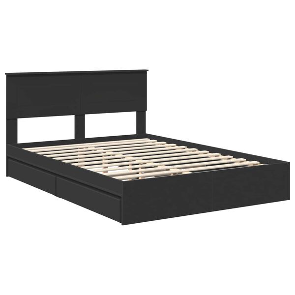 vidaXL Opslag bed met hoofdeinde Zwart 150 x 200 cm Bewerkt hout