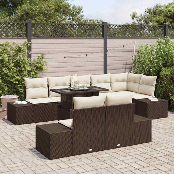vidaXL Tuin Sofa Set met kussen 9 pcs Bruin en Cr&egrave;me poly rattan