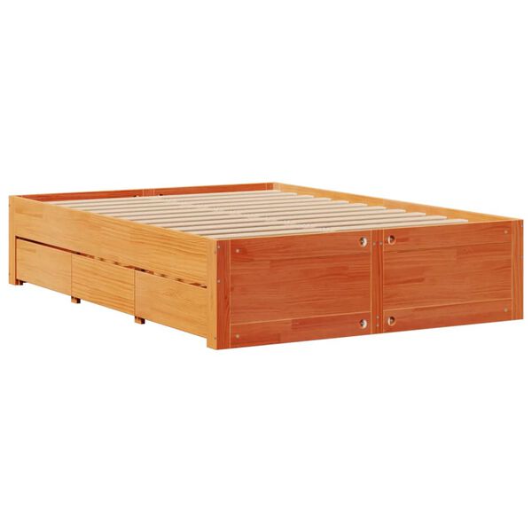 vidaXL Bedframe zonder matras met lades grenenhout wasbruin 140x200 cm