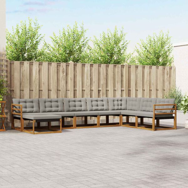 vidaXL Buiten bankenset met kussen 8 pcs Natuurlijk en Lichtgrijs