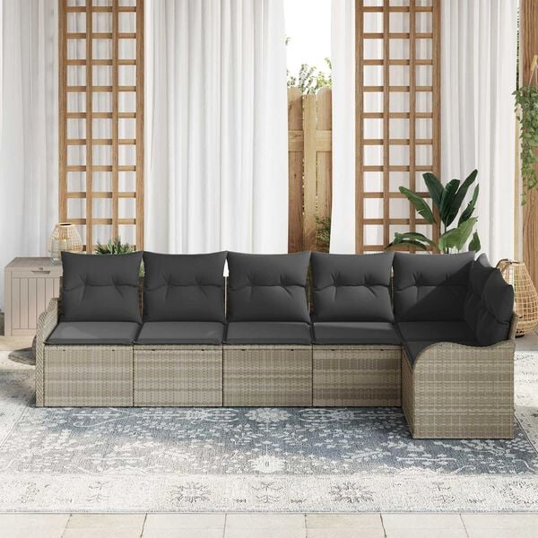 vidaXL Tuin Sofa Set met kussen met opslag 6 pcs Lichtgrijs Poly riet