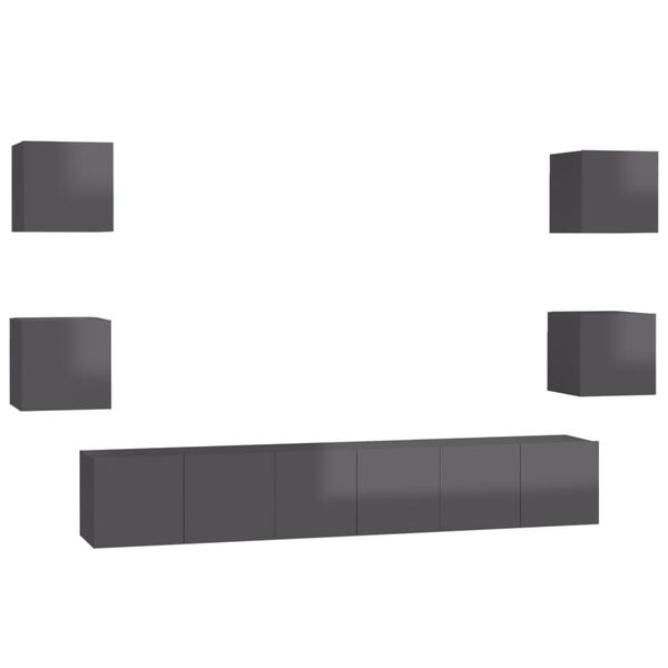 vidaXL 7-delige Tv-meubelset spaanplaat hoogglans grijs