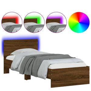 vidaXL Bedframe met hoofdbord en LED bruin eikenkleur 90x200 cm
