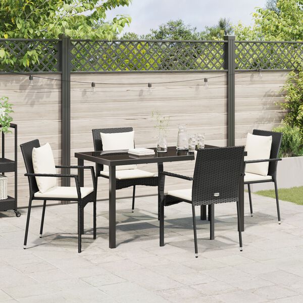 vidaXL Tuin eettafelset met kussen 5 pcs Zwart poly rattan