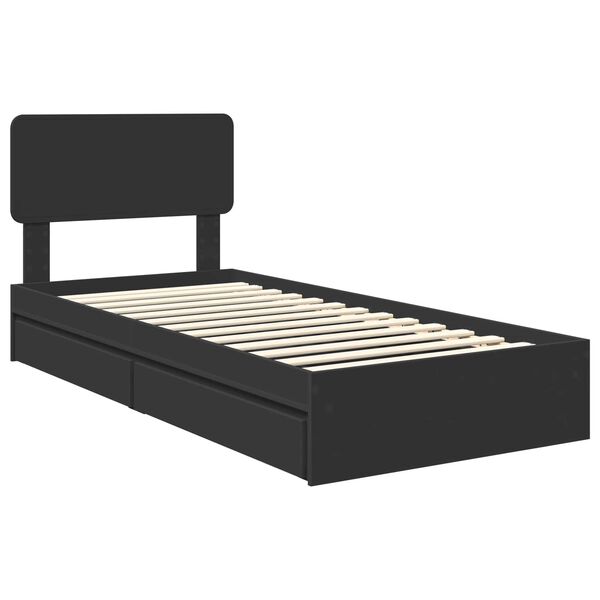 vidaXL Opslag bed met hoofdeinde Zwart 90 x 190 cm Bewerkt hout