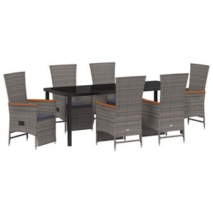 vidaXL Tuin eettafelset met kussen 7 pcs Grijs poly rattan