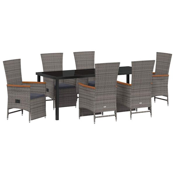 vidaXL Tuin eettafelset met kussen 7 pcs Grijs poly rattan