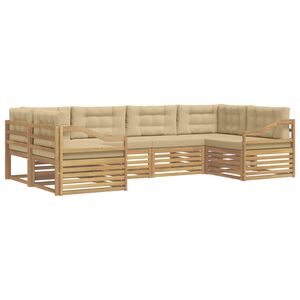 vidaXL Buiten bankenset 6 st 6-zits Wit en Beige Polyester