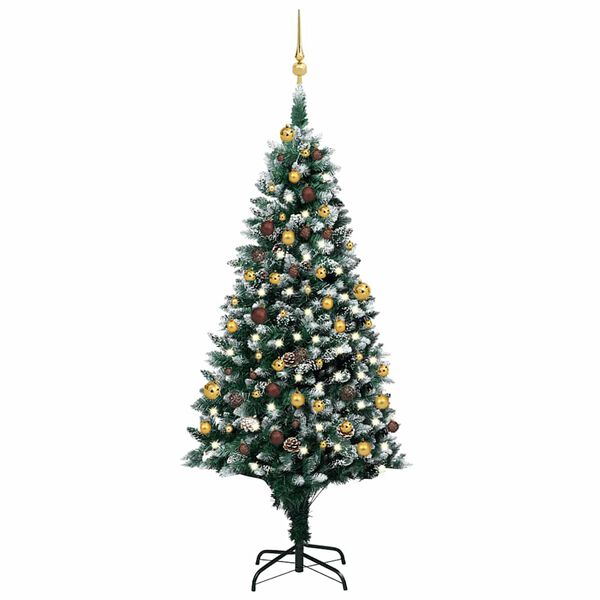 vidaXL Kunstkerstboom met LED en kerstballen en dennenappels 180 cm