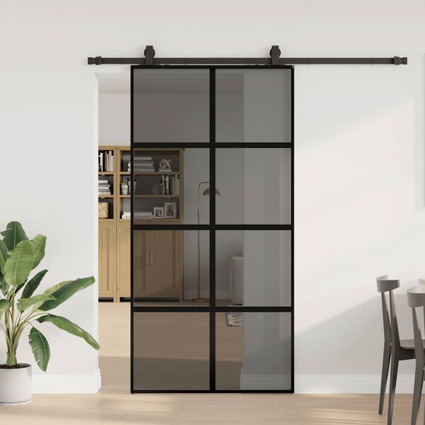 vidaXL Schuifdeur met beslagset 102,5x205 cm gehard glas zwart