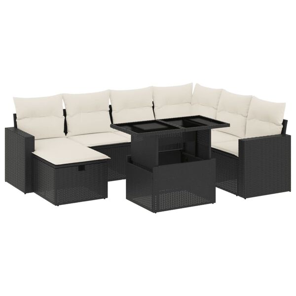 vidaXL 8-delige Loungeset met kussens poly rattan zwart