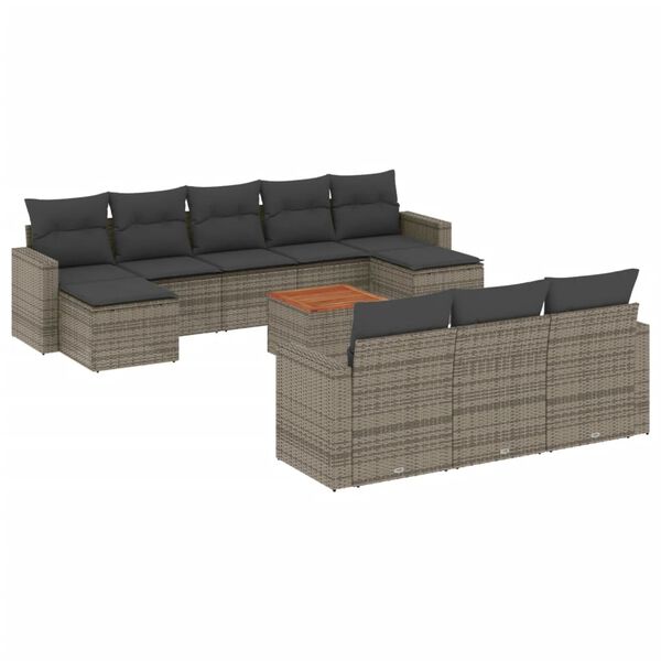 vidaXL 11-delige Loungeset met kussens poly rattan grijs