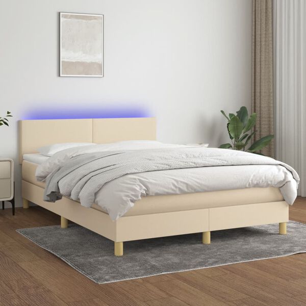 vidaXL Boxspring met matras en LED stof cr&egrave;mekleurig 140x190 cm