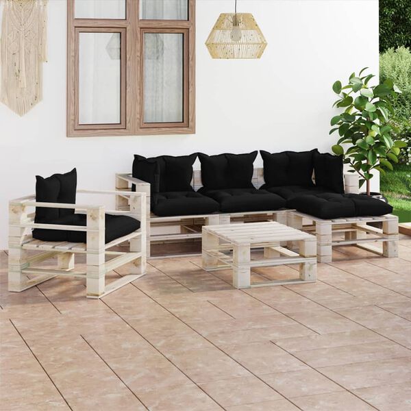 vidaXL 6-delige Loungeset met kussens pallet grenenhout