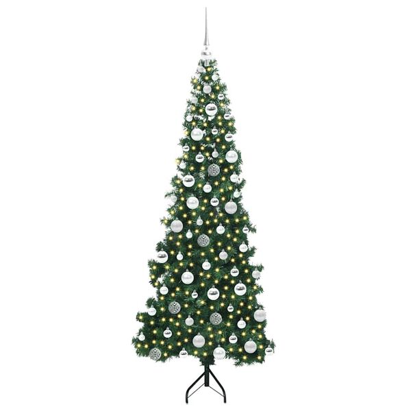 vidaXL Hoek Kunstkerstboom met 300 LED Groen 180 cm PVC en Metaal