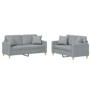vidaXL 2-delige Loungeset met kussens stof lichtgrijs