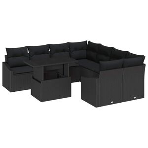 vidaXL Tuin Sofa Set met kussen 9 pcs Zwart poly rattan