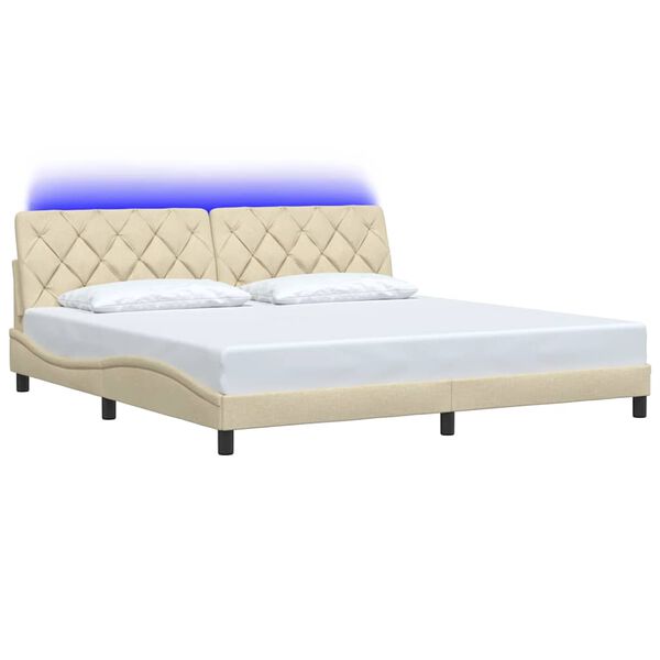 vidaXL Bedframe met LED zonder matras 200x200 cm stof crèmekleurig