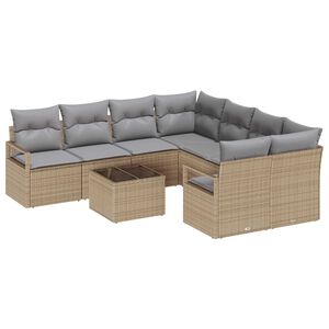 vidaXL Bankstel met kussen 9 pcs Beige en Grijs poly rattan