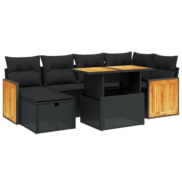 vidaXL 7-delige Loungeset met kussens poly rattan zwart