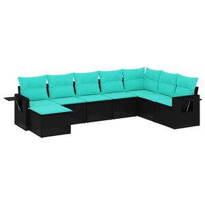 vidaXL 8-delige tuinbankset met kussens, zwart polyrotan