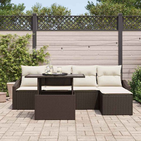 vidaXL Tuin Sofa Set met kussen 6 pcs Bruin en Cr&egrave;me poly rattan