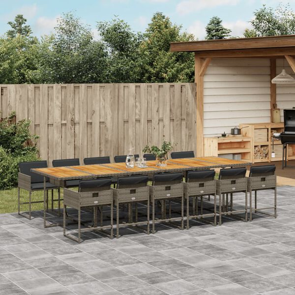 vidaXL 13-delige Tuinset met kussens poly rattan grijs