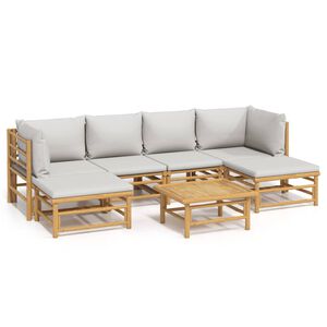 vidaXL 7-delige Loungeset met lichtgrijze kussens bamboe