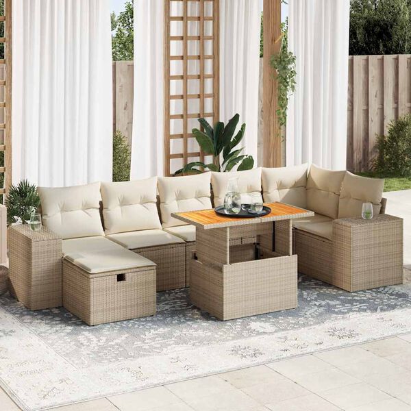vidaXL 5-delige Loungeset met kussens poly rattan en acaciahout beige
