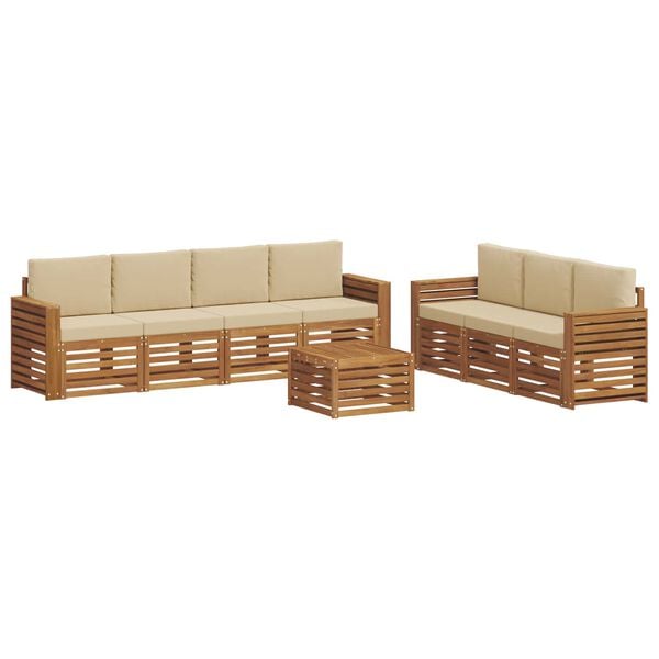 vidaXL Sofa-Sets 8 pcs Natuurlijk en Beige Massief Acaciahout