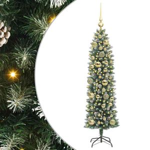 vidaXL Kunstmatige slanke kerstboom met 150 LED Groen en Wit 120 cm