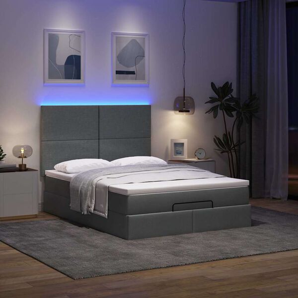 vidaXL Ottoman bed met matras en LED's 140x190cm stof donkergrijs