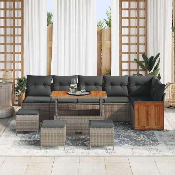 vidaXL Tuin Sofa Set 10 pcs Grijs Donkergrijs poly rattan