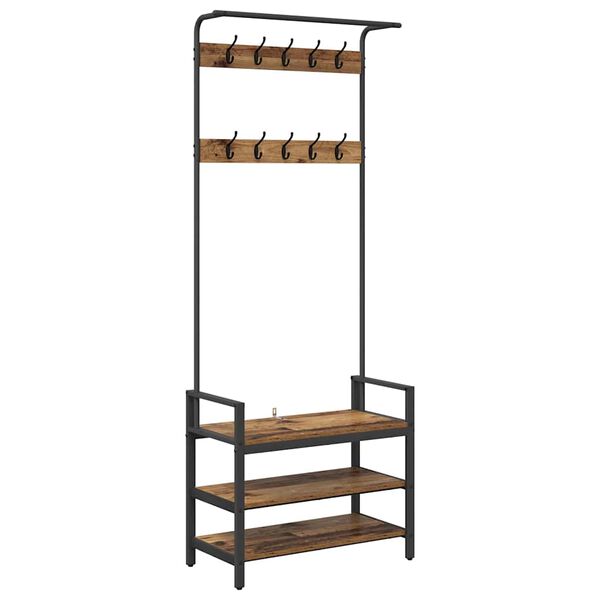 vidaXL Kapstok met plank Oudhout 75 x 34 x 184 cm Bewerkt hout