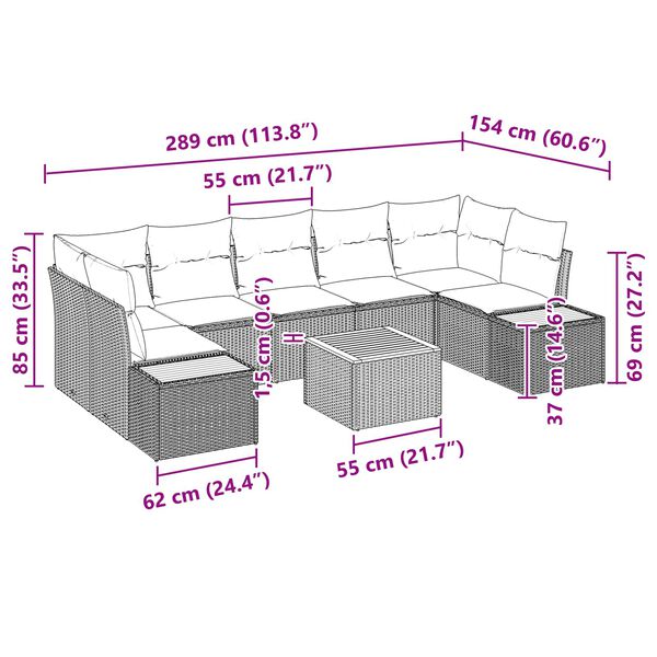 vidaXL Tuin Sofa Set met kussen met opslag 8 pcs Zwart Poly riet