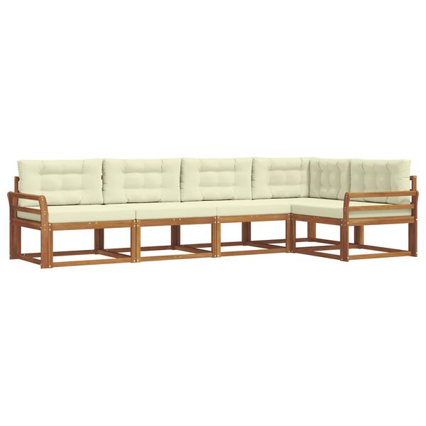 vidaXL Buiten bankenset met kussen 5 pcs Natuurlijk en Cr&egrave;me