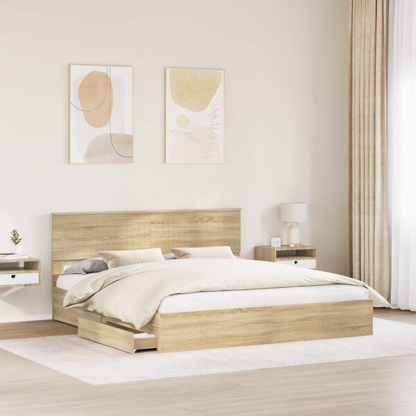 vidaXL Opslag bed met lade Sonoma Eiken 180 x 200 cm Bewerkt hout