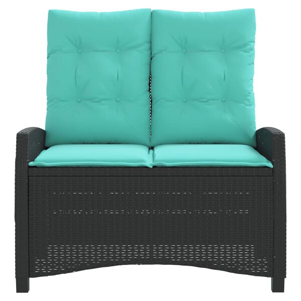 vidaXL Tuinbankje verstelbaar met kussens poly rattan zwart