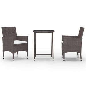 vidaXL 3-delige Bistroset poly rattan en gehard glas bruin