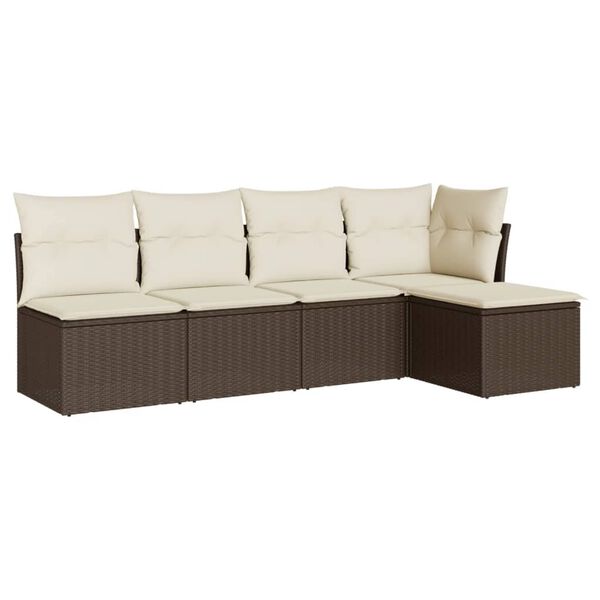 vidaXL 5-delige Loungeset met kussens poly rattan bruin
