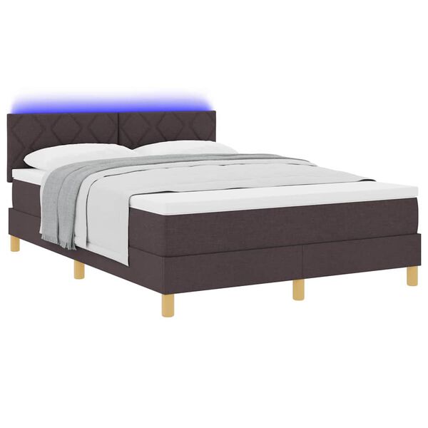 vidaXL LED Box Spring Bed met matras Donkerbruin 140 x 190 cm Stof
