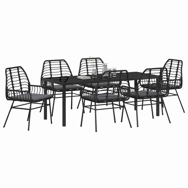 vidaXL Tuin eettafelset 7 pcs Zwart poly rattan