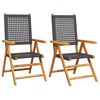 vidaXL Opklapbare stoelen, 2 stuks, zwart, massief acaciahout en polyrotan.