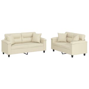 vidaXL 2-delige Loungeset met kussens kunstleer cr&egrave;mekleurig